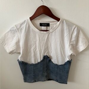 Akira White and Denim Crop Top